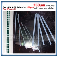 200pcs mit 250um oca optical clear adhesive glue film for iphone xs xr max 6 6s 7 8 x plus oca glue 4s 5 with easy tear stick