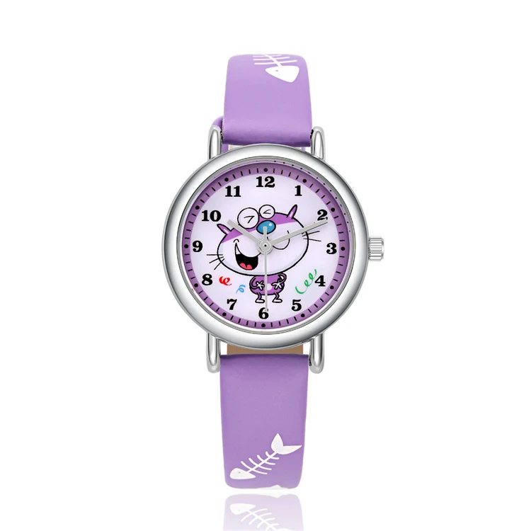 Purple Kezzi новые Мультяшные милые детские часы для девочек, детские кварцевые часы с кожаным ремешком, наручные часы - Цвет: Purple