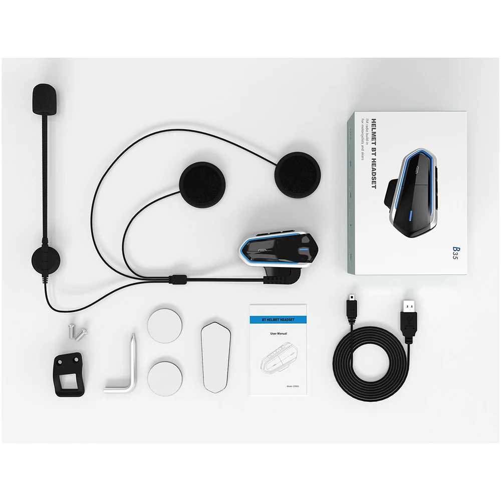 Bluetooth-интерком для мотоциклетного шлема Qtb35 водонепроницаемые наушники FM-радио
