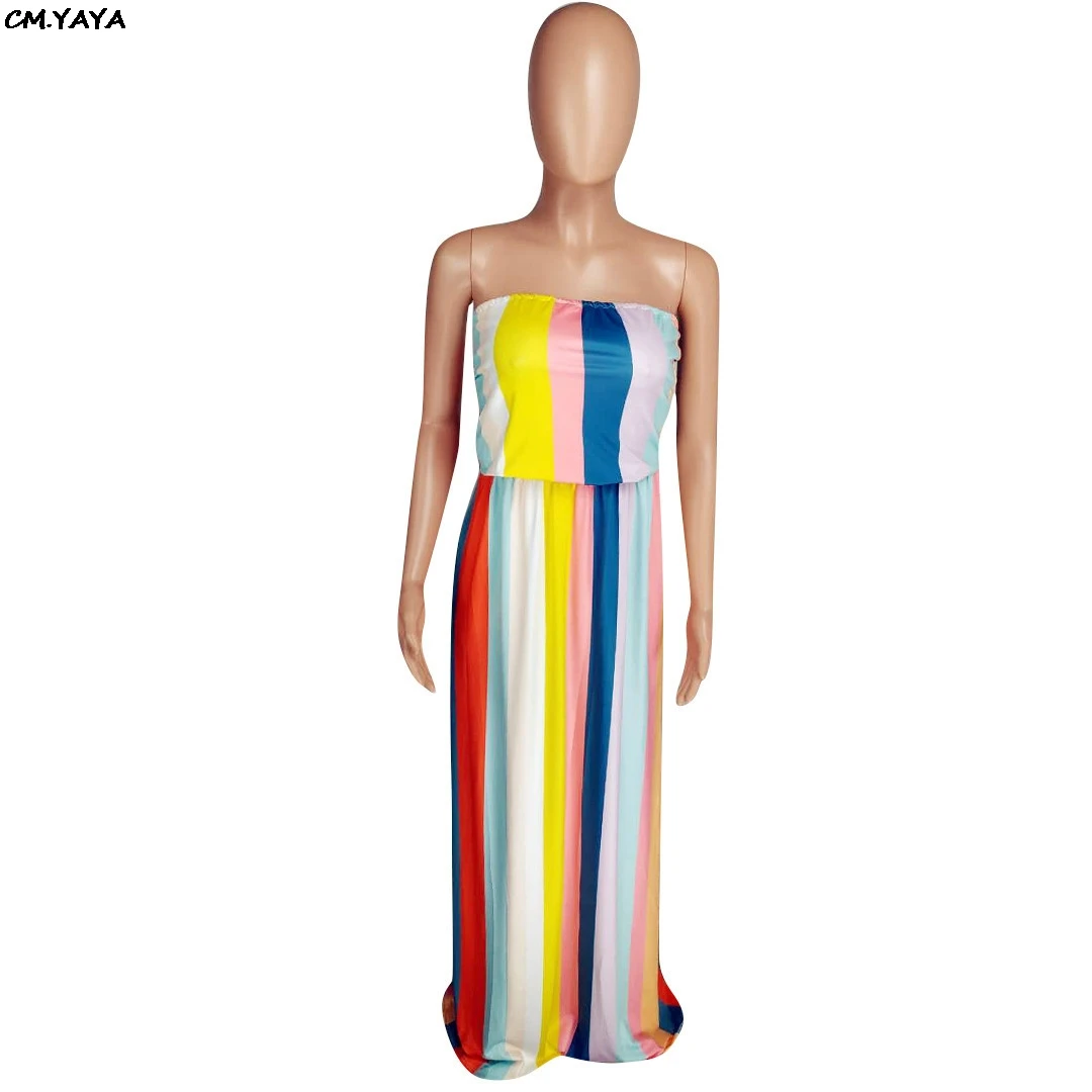 Новинка 2019 женское летнее облегающее платье-макси с красочным принтом в полоску
