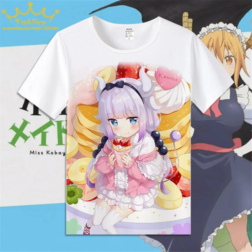2018 Мужская и женская футболка Miss Kobayashi san Chi no Maid Dragon аниме принт Kanna Tohru косплей