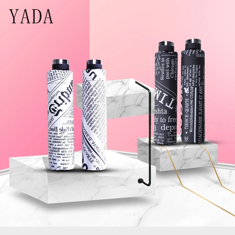 

YADA Fashion Creative Rain Newspaper Umbrellas Folding Anti-UV Rainproof Sun Protection Parasol Newspaper Pattern Umbrella YD131