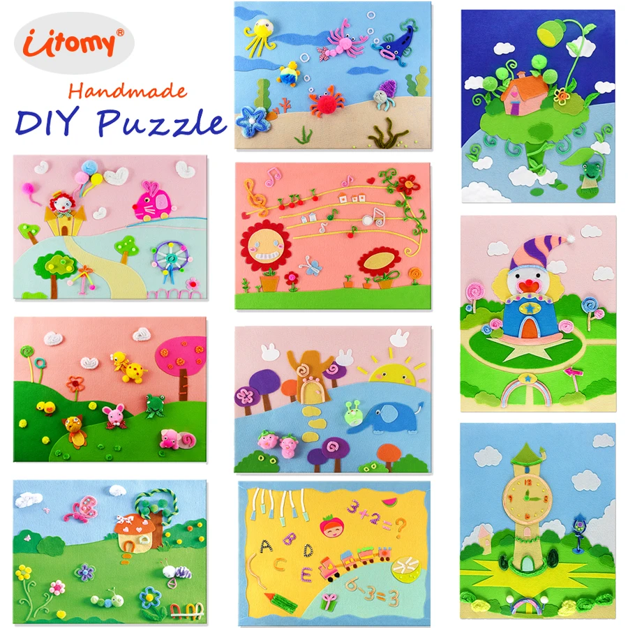 Cute Felt Non-woven Fabric Handmade Creative 3D Sticker Puzzle Art Crafts Kit Kindergarten Home Decoration Educational Toys | Игрушки и