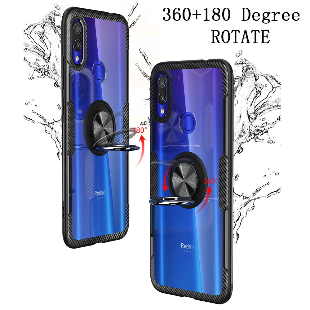 For Xiaomi Redmi Note 7 Note7 Pro Transparent Magnet Car Holder Case Ring Cover Cases |