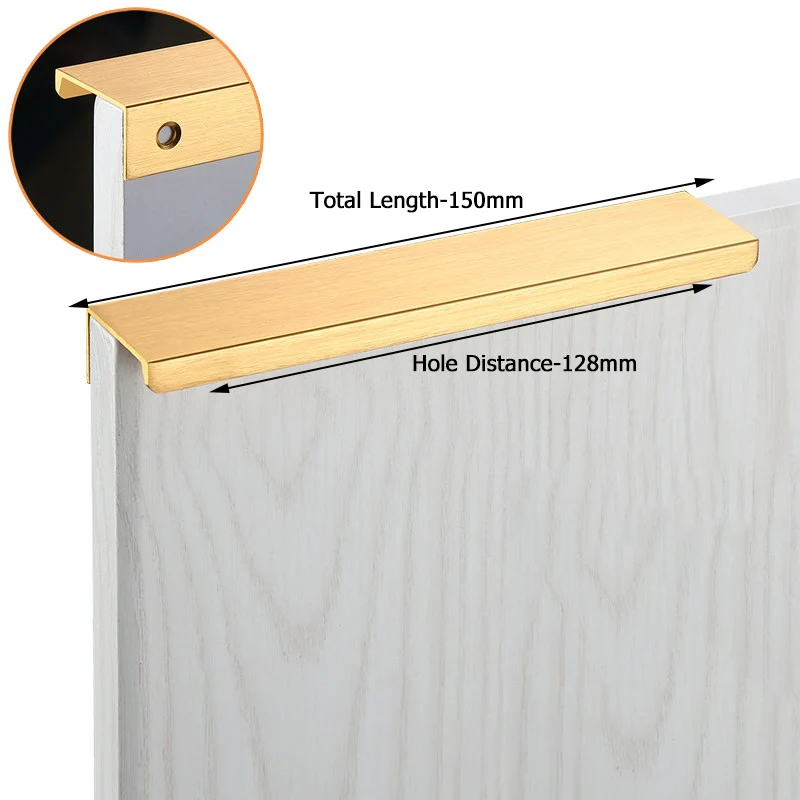 Gold-Length 150mm KAK модные черные скрытые ручки для шкафа, кухонные ручки из алюминиевого сплава, ручки для выдвижных ящиков, мебельная фурнитура для дверей - Цвет: Gold-Length 150mm