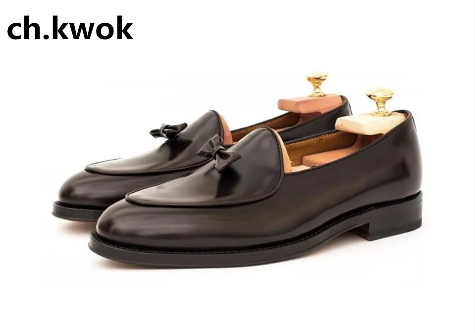 

Small Bow tie Gentleman Casual Stress Shoes Luxury Handmade Men Loafers Shoes Men Wedding Dress Party Shoes Man free shipping