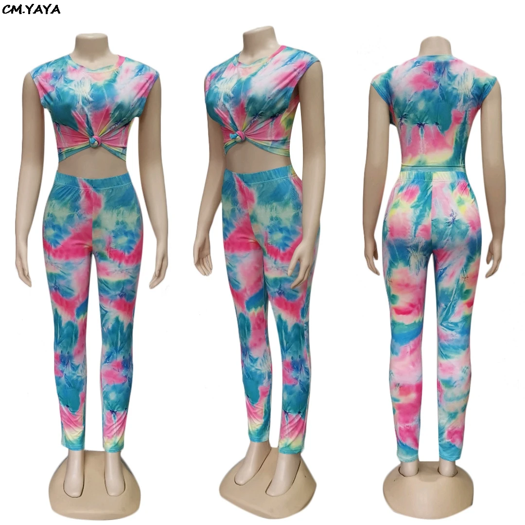 Новинка! Летний женский костюм с принтом tie dye galaxy, о-образный вырез, короткий рукав, футболка, топик, обтягивающие леггинсы, комплект из двух предметов, бодикон, спортивный костюм GLYC1807