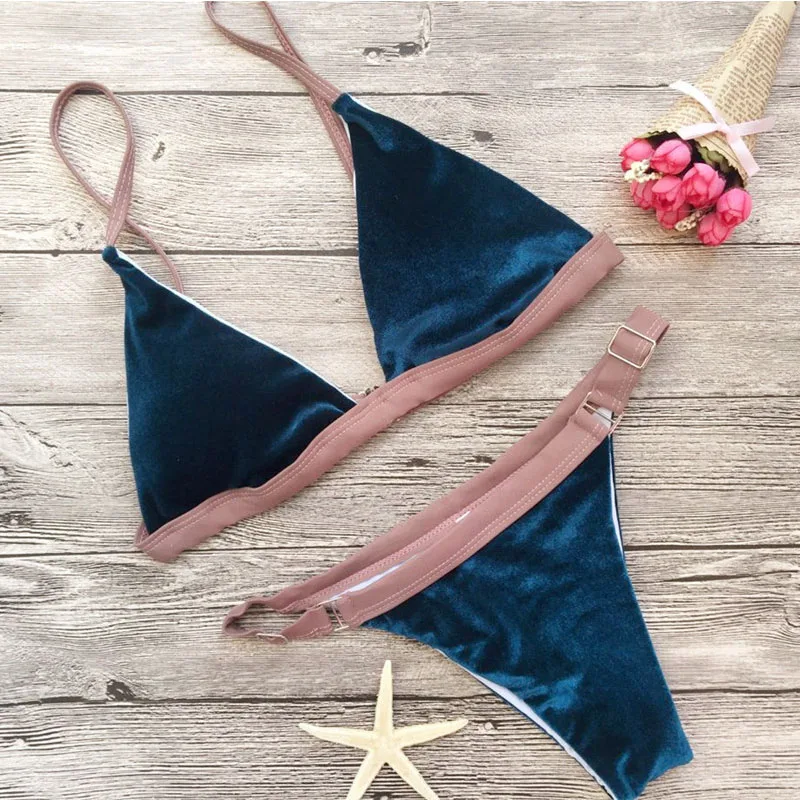 FS цвет красного вина темно фланель золото бархат Треугольники бикини наборы