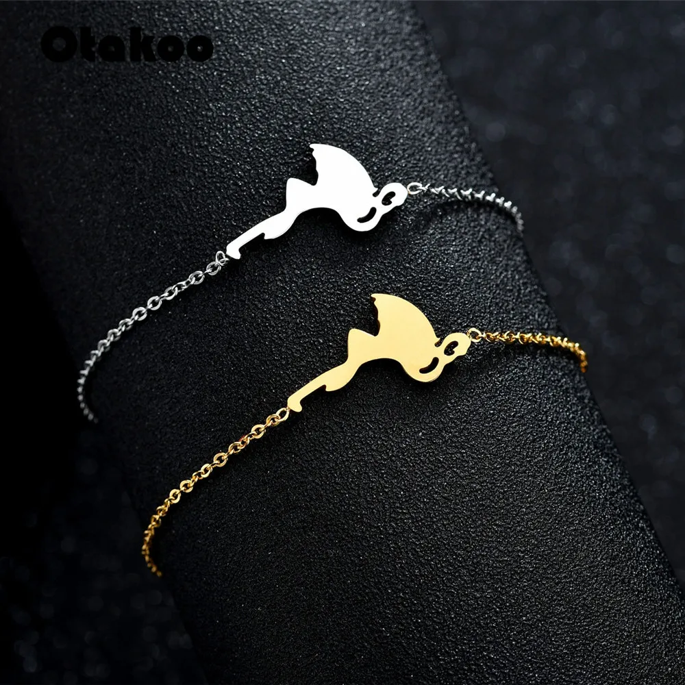Otakoo Simple Jewelry Bird Flamingo Crane Bracelet For Women Stainless Steel Cute Animal Bracelets Drop Shipping | Украшения и