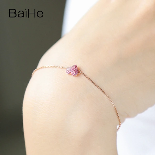 BAIHE Solid 14K розовое золото 0.23ct Сертифицированный Природный розовый сапфир свадебные женские модные ювелирные изделия цепочки и браслеты
