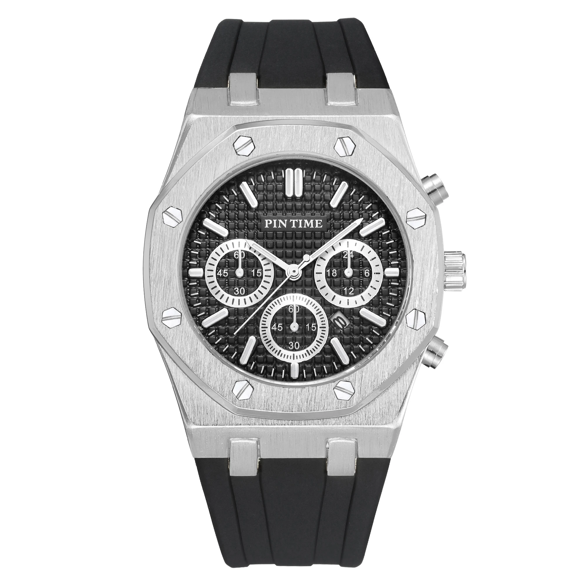 PINTIME Для мужчин Детские Модные Повседневные часы Royal Oak дизайн каучуковый ремешок Для мужчин s класса люкс кварцевые двигаться Для мужчин t аналоговые Дисплей Для мужчин спортивные наручные часы