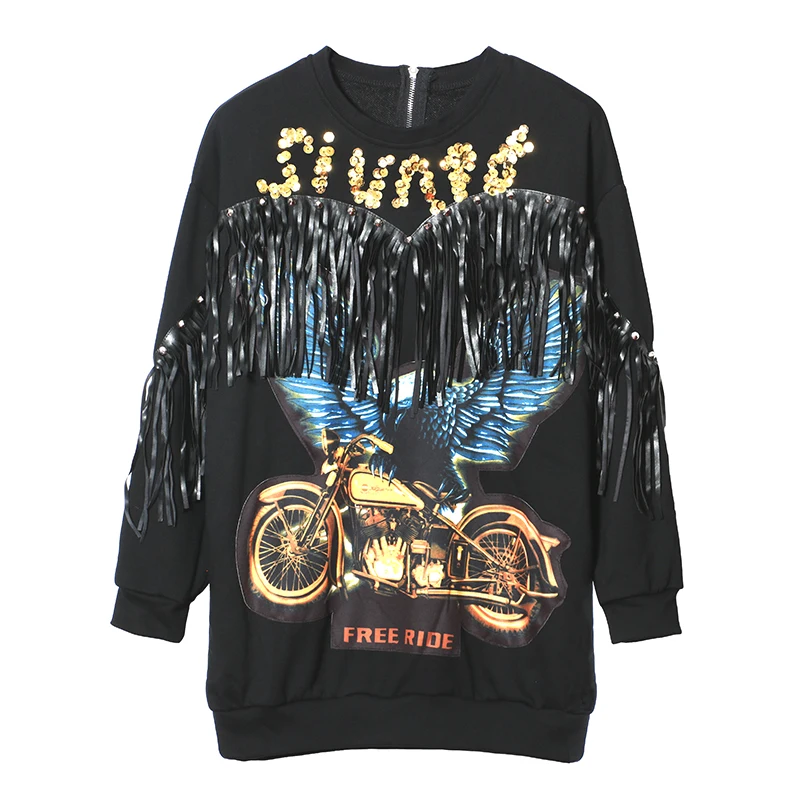 Весна 2017 г. Новое поступление Женская мода кисточкой Кофты Свободные орел печать