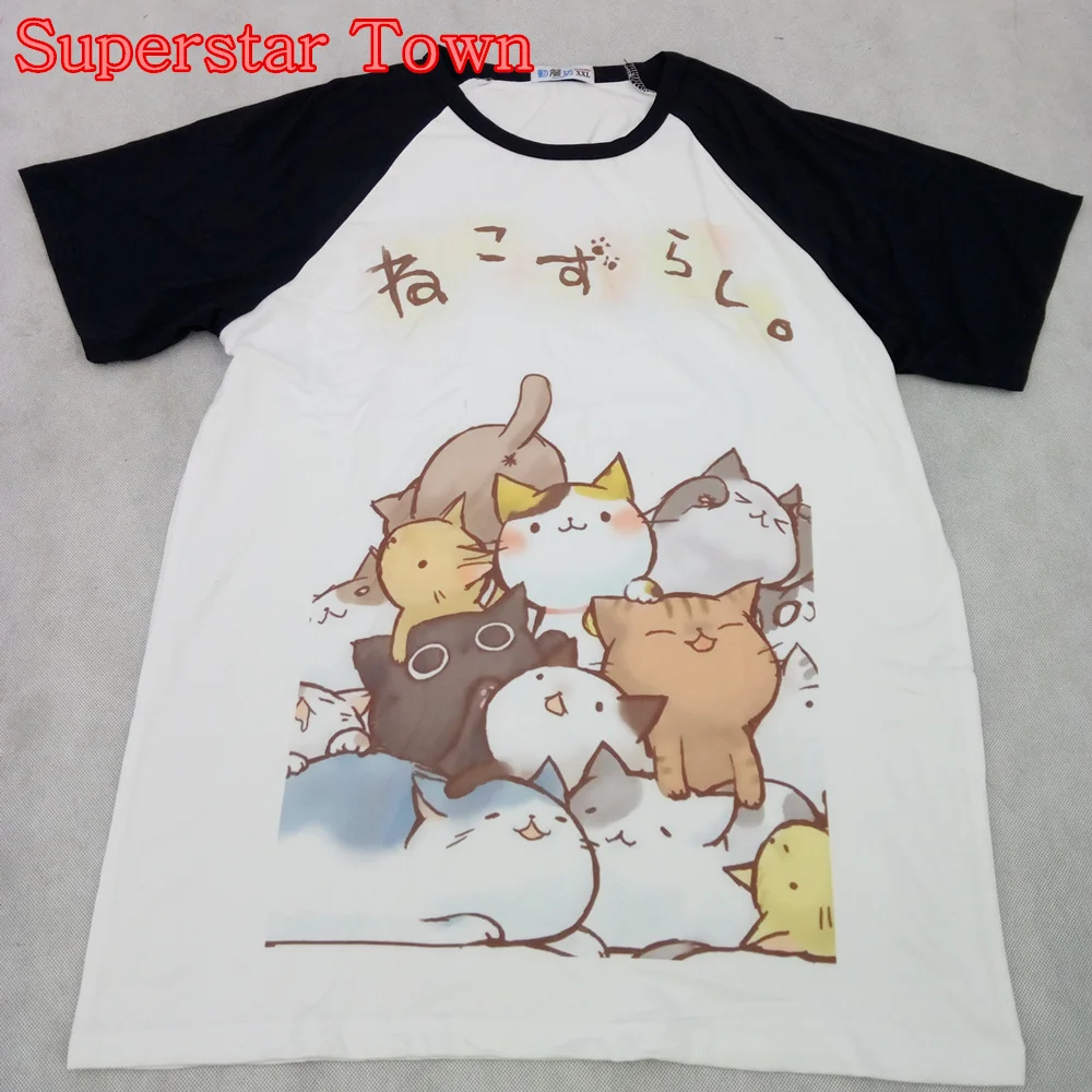 Лето Harajuku Atsume Neko АнимеМультфильм Японский Kawaii СлучайныеКошка Топы Tee|t shirt cat|cat