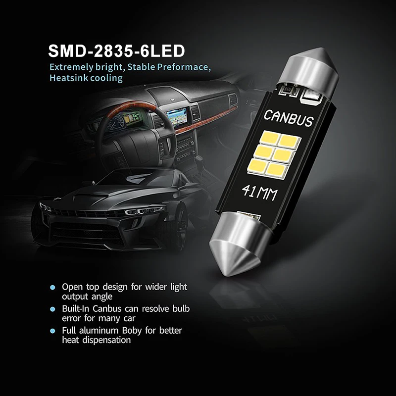 1 шт. 31 мм 36 39 41 светодиодный Canbus Festoon C5W лампочка для автомобиля 12 В 2835 6 SMD Белая