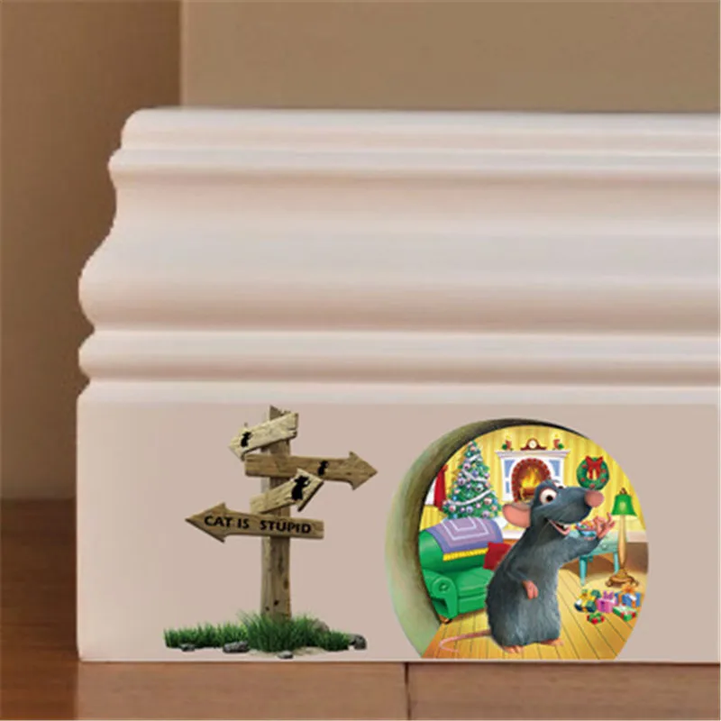 

1PCS Cartoon 3D Effect Cute Funny Mouse Hole Wall Stickers Wall decals For Kids Rooms Mural Art Home Decor 20*10CM