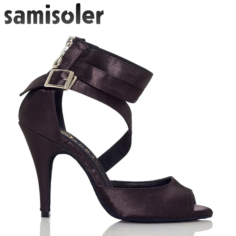 Женская обувь Samisoler из кожи и черной ткани с блестящими лентами для бальных