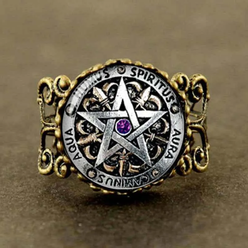 Модное кольцо в стиле стимпанк Wiccan с защитой черное magick языческое пентаграммой 1
