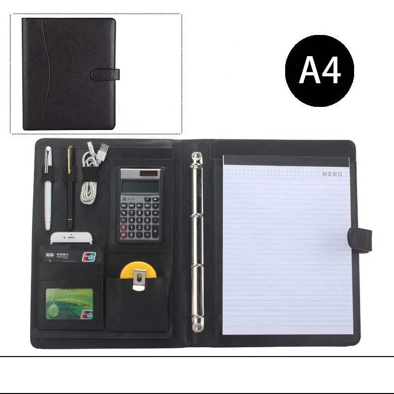 A4 pu искусственная кожа Бизнес портфель папка для документов документы Padfolio портфель с Кольцо Связующего Калькулятор ноутбук 1210b - Цвет: black C style