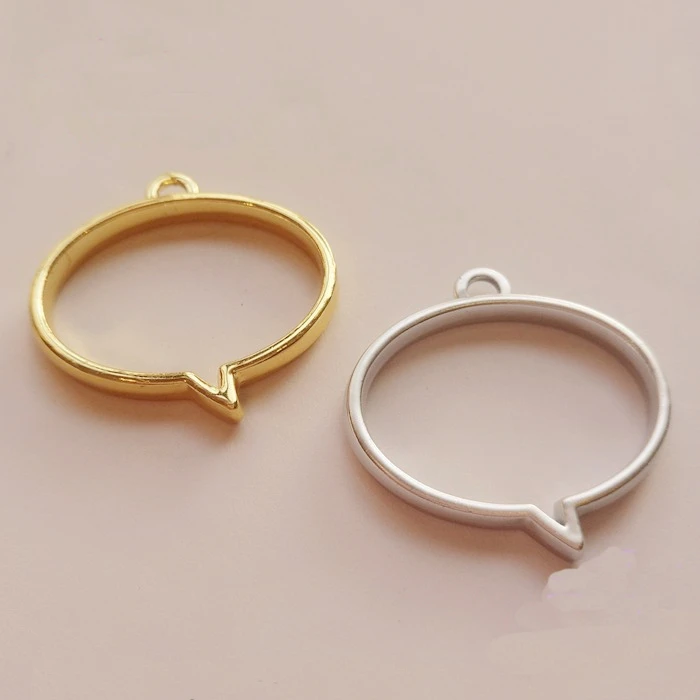 GLADZGT 10 pcs/lot Dialog box shape Metal Frame Pendant Gold Charm Bezel Setting Cabochon UV Resin Charms | Украшения и