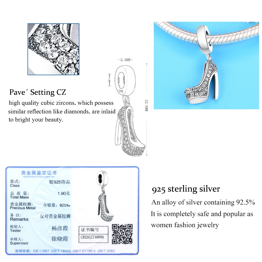 Подходит к оригинальному браслету Pandora, 925 пробы, серебряный ключ, крыло, туфли на высоком каблуке, ажурные круглые, Сова, лошадь, башня, ювелирные изделия из бисера