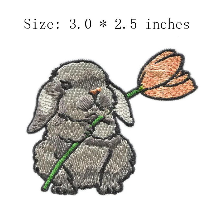 

Bunny with flower embroidery patch 3.0" wide /kid patch/needlework/hot cut