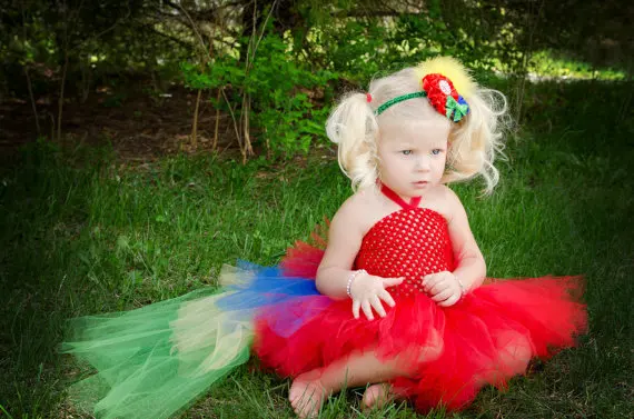 Lovely Girls Rainbow Color Sweep Tutu Dress Baby Fluffy Layers Tulle Ballet Tutus with Strap and Flower Hairbow Kids Party | Детская