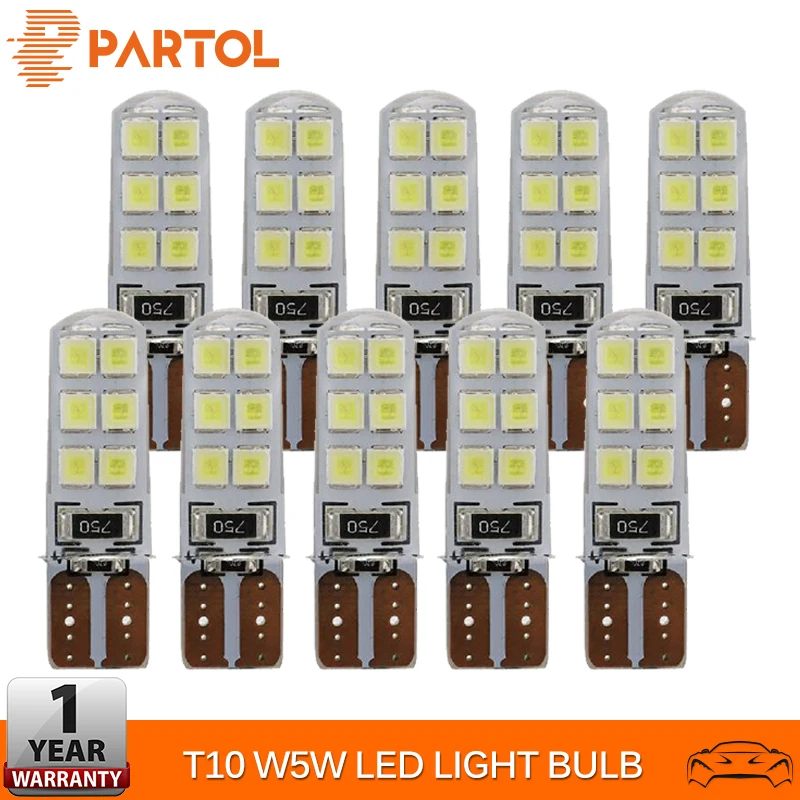 Partol 10 шт. T10 W5W Светодиодная Автомобильная интерьерная лампа 12 SMD 2835 габаритная В 194