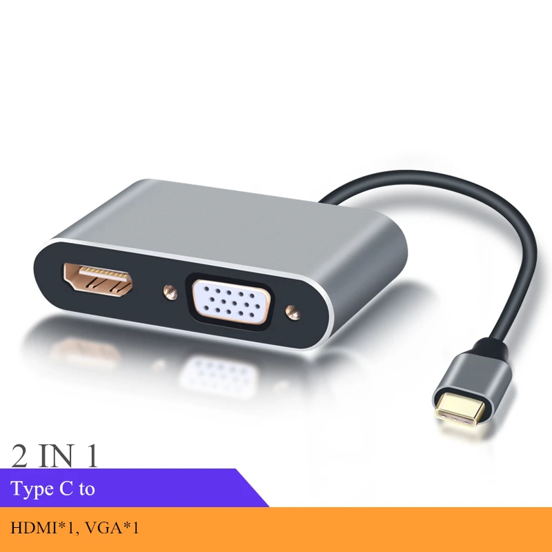 Megoo Тип C док-станция для ноутбука USB C к VGA/HDMI/Ethernet/USB3.0/Кардридер/Аудио/PD для Surface Pro/Mac Pro type C ноутбука - Цвет: 2 in 1