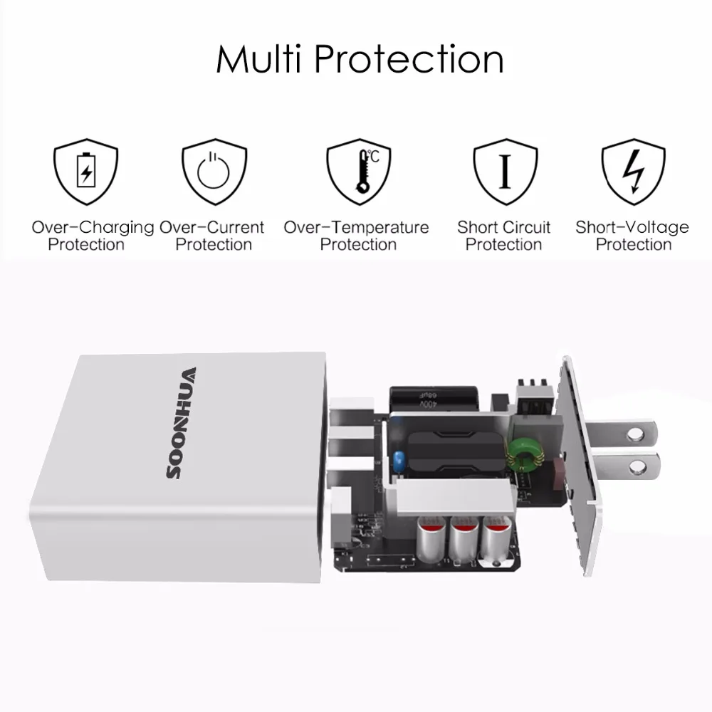 SOONHUA ABS противопожарный 5V 3.4A 3 порта USB Универсальное быстрое зарядное устройство