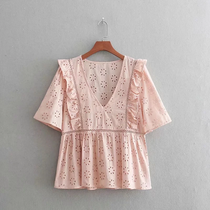 Boho Цветочные женские блузы с вышивкой Топы винтажные сексуальные открытые