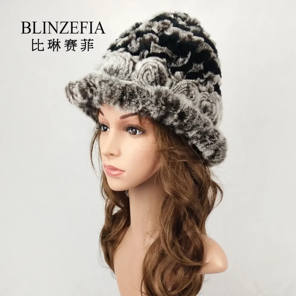 Женская вязаная шапка BLINZEFIA настоящий мех кролика теплая Ведерко для русской