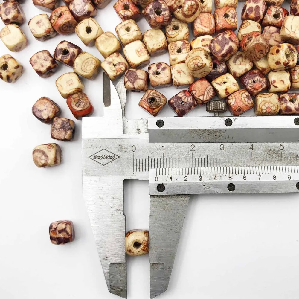 100pcs 8X8mm square mixed Printed Wooden Beads for Macrame Charms Crafts Making Hole2mm For Bracelet necklace Jewelry | Украшения и