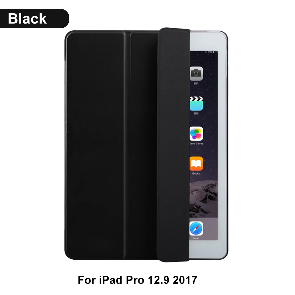 Умный чехол для Apple iPad Pro 12,9 12," из искусственной кожи чехол для планшета складной чехол-книжка с функцией автоматического пробуждения/сна - Цвет: Black For 2017