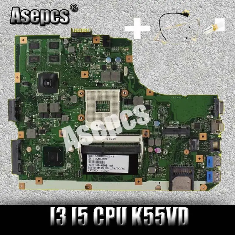 

Asepcs cable+K55VD Laptop motherboard For Asus K55VD K55A A55VD F55VD K55V K55 Test original mainboard Support for I3 I5 CPU
