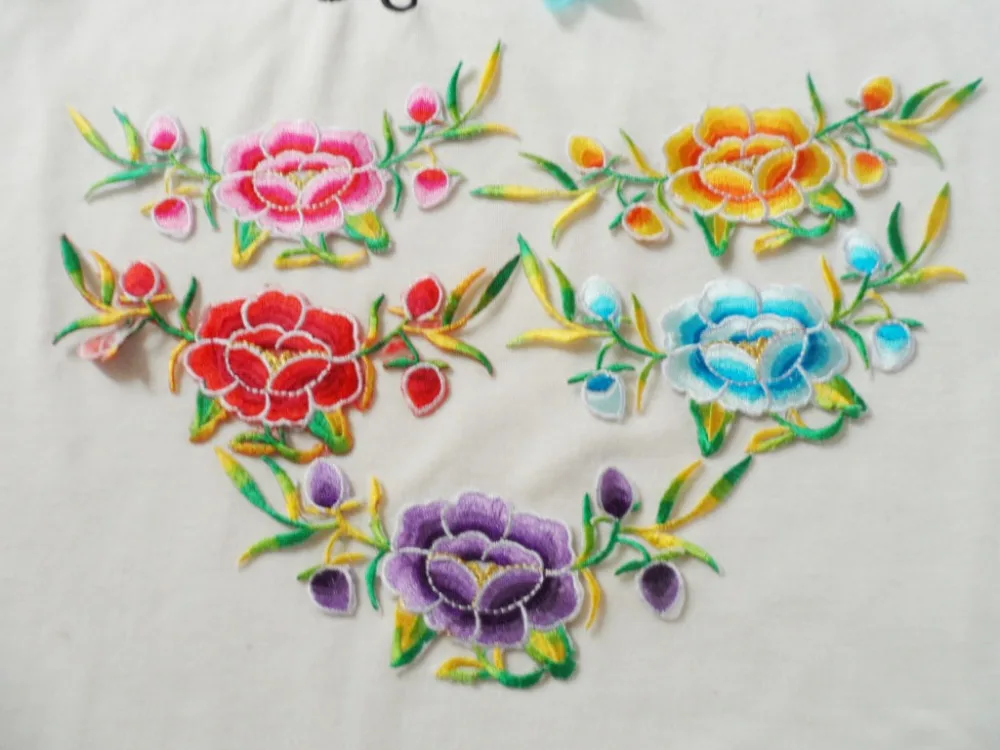 

5*12 cm Nice Flower Embroidered Iron On Patches For Clothes Floral Garment Appliques DIY Accessory