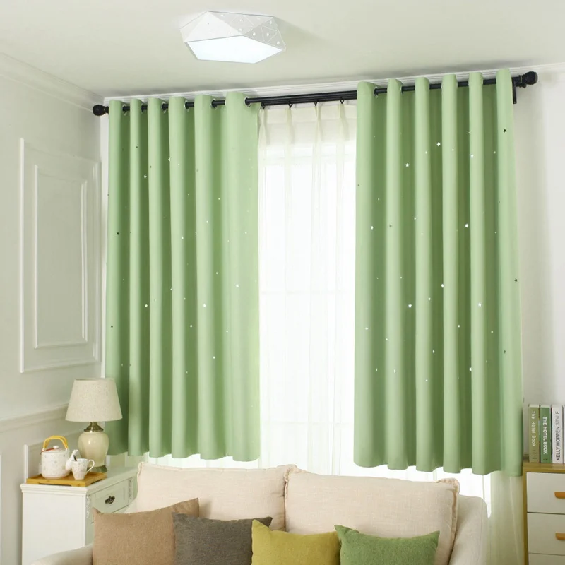 Однотонные блестящие затемняющие шторы со звездами для спальни гостиной
