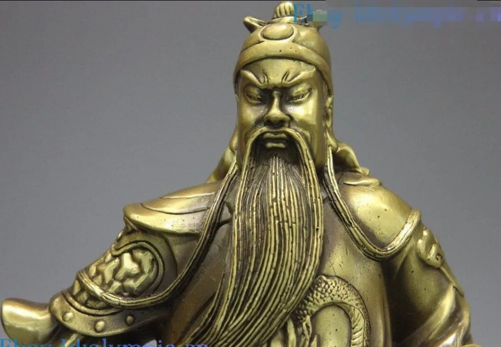 12 &quotлатунная скульптура Китай Медь Дракон боевой Бог богатства Статуя Гуань