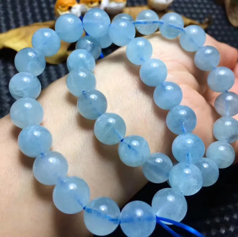 Оптовая продажа красивые женские браслеты 10 мм из натурального аквамарина