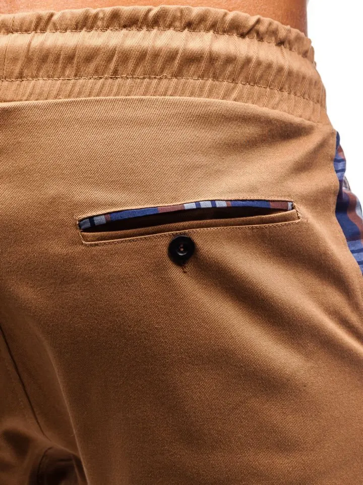 

Men's Drawstring Elastic Belt Small Feet Plain Casual Trousers Pocket Decoration Check Men's Pants