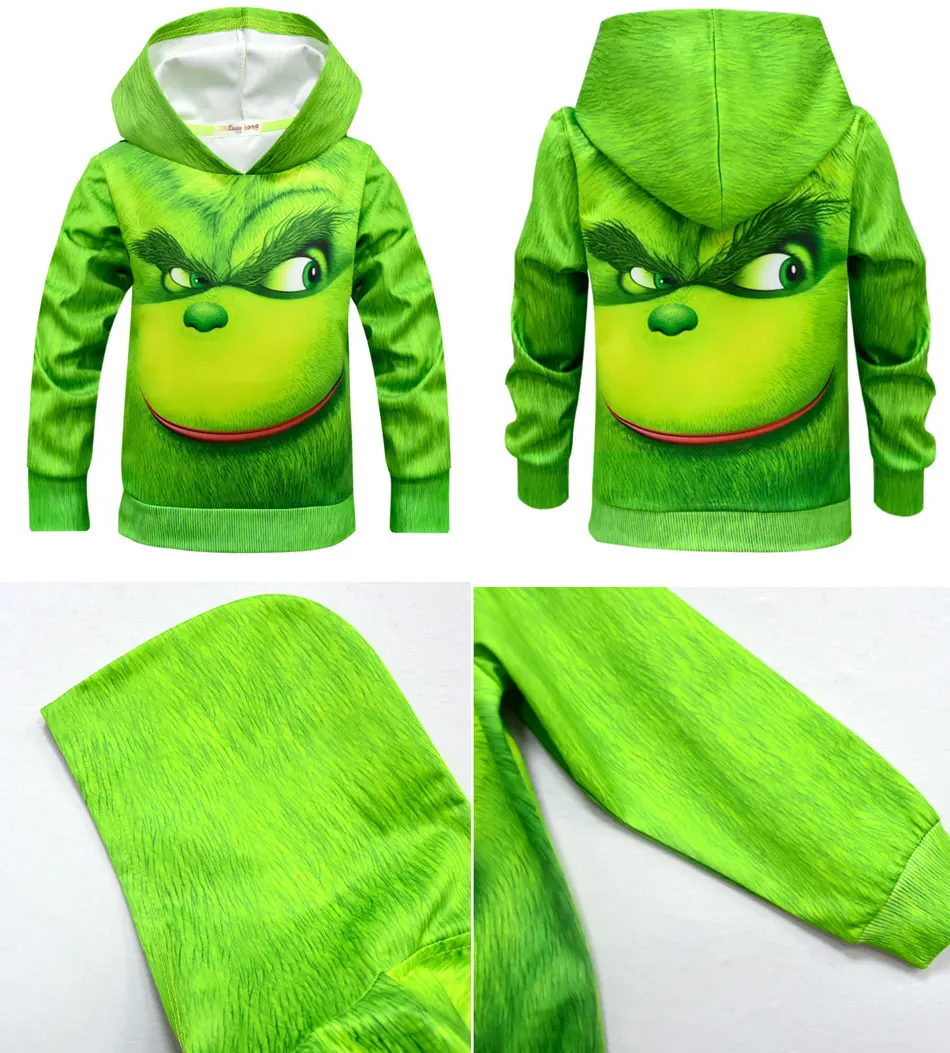 Grinch/пальто с полным лицом детская Рождественская одежда верхняя одежда для девочек и мальчиков, свитшот на молнии, Детская футболка с капюшоном лучшие костюмы для малышей