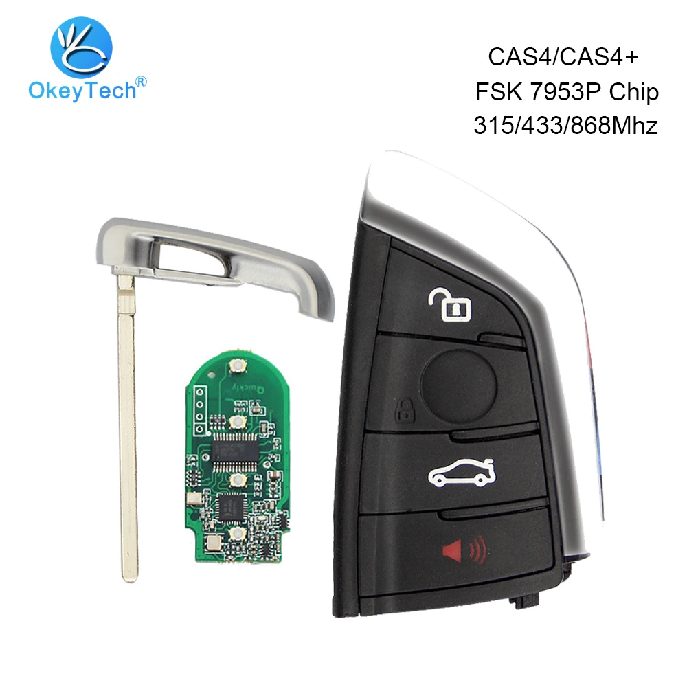OkeyTech 4 пуговицы автомобиль смарт-ключ-карта 315/433/868 МГц PCF7953P чип с вставить лезвие