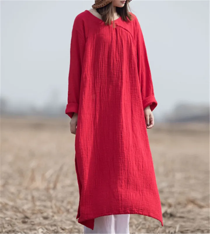 

Womens O Neck Long Sleeve Maxi Dress Summer Autumn Cotton Linen Gown Robe Dresses Dresses
