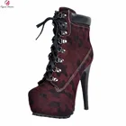 Оригинальные Модные женские ботильоны с закругленным носком на тонком высоком каблуке, стильные винно-красные женские ботинки, большие размеры США 4-15