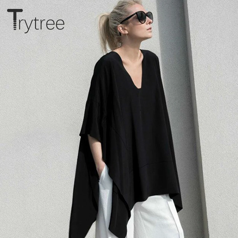 Trytree летняя повседневная женская футболка с v образным вырезом и рукавами летучая