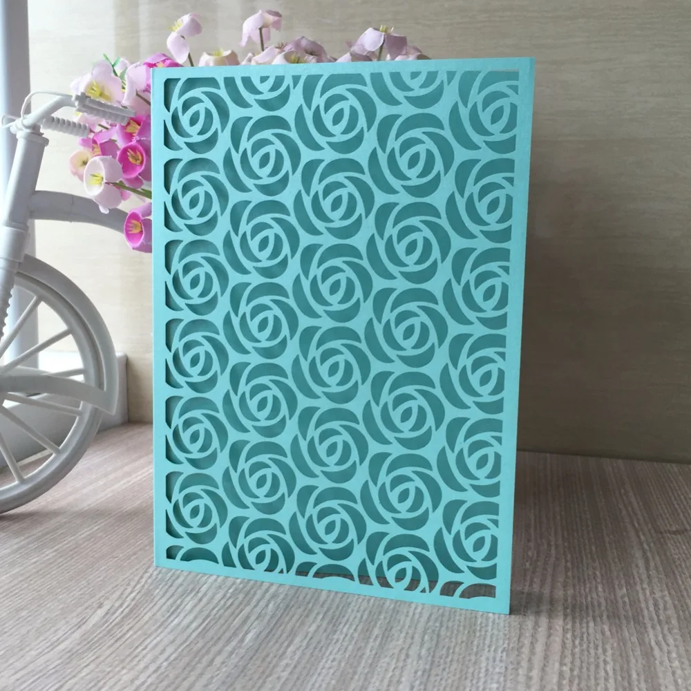 

25Pcs Laser Cut Shimmer Pearl Paper Romantic Wedding Invitations Card Favor Delicate Flower Rose Wedding Party Decoration