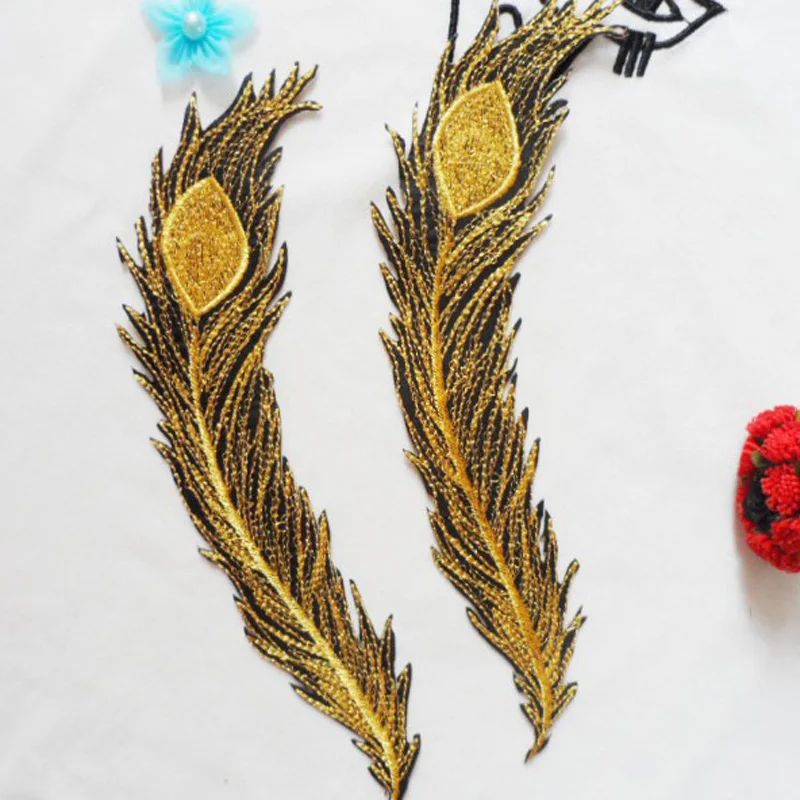Embroidery Feather patches gold with blacklace applique collar wedding dress formal accessories fabric patch 10 pcs | Дом и сад