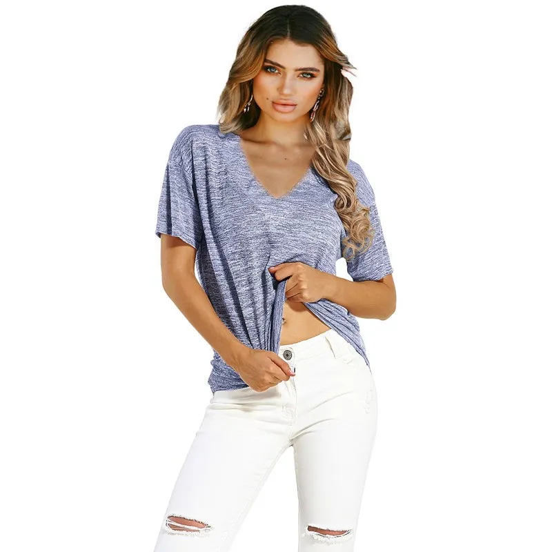 New Fashion V-neck T Shirt Women Sports Basic Female TShirt Summer Solid Sexy Cotton Loose Thin Tops C260 | Женская одежда