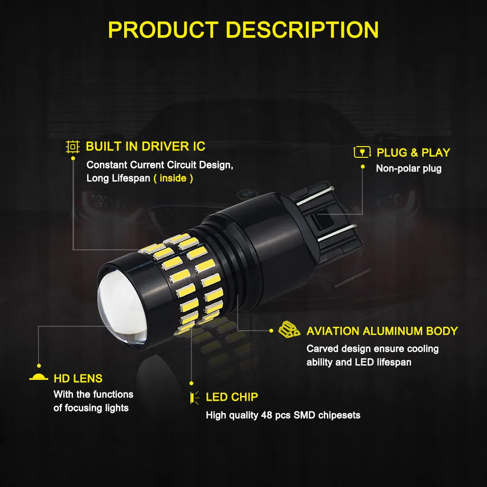 Лампа автомобильная светодиодная W21W W21/5W BA15S P27/7W 48 SMD T20 1156 7443 7440 | Автомобили и