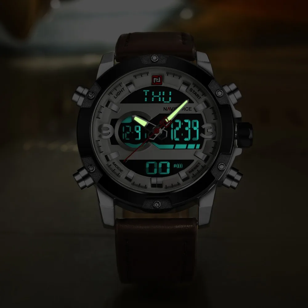NAVIFORCE мужские спортивные часы Топ люксовый бренд кварцевые цифровые часы кожаный ремешок водонепроницаемые Модные Военные аналоговые Мужские часы