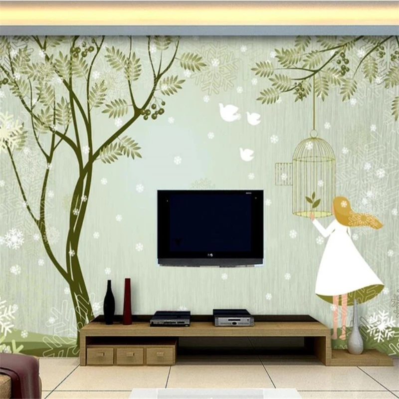 

wellyu Custom wallpaper 3d photo murals forest girl hand painted wood TV background wall painting 3d wallpaper papel de parede